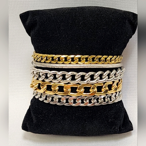 Jenny Bird Silver and Gold Chain Wide Bracelet - Picture 1 of 14